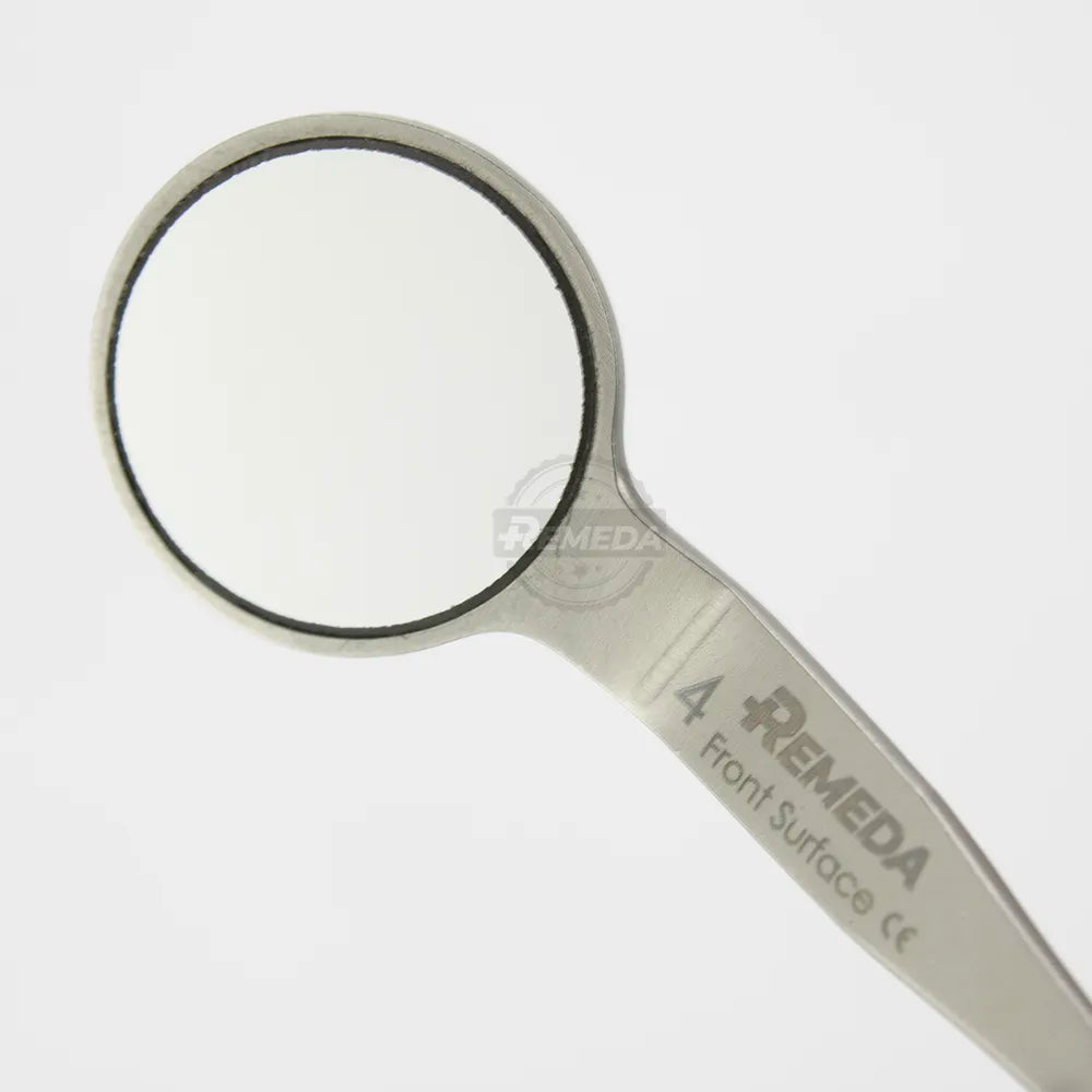 Double sided dental mouth mirror with front surface glass for distortion-free reflection in oral exams