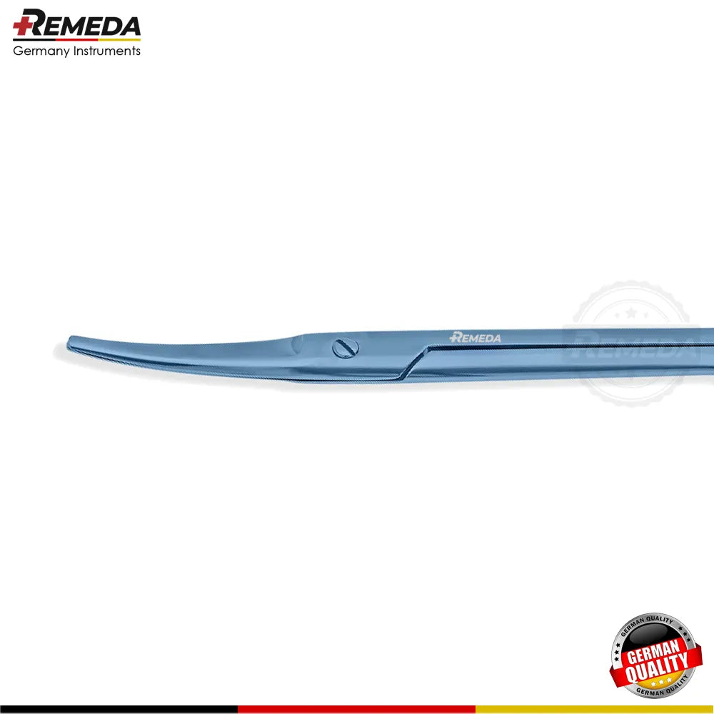 Close-up of the curved blunt blades of a medical-grade Curved Titanium Mayo Scissors