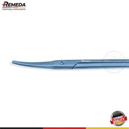 Close-up of the curved blunt blades of a medical-grade Curved Titanium Mayo Scissors